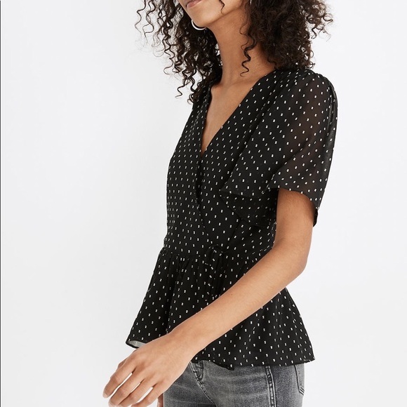 Madewell Flutter-Sleeve Peplum Top in Clipdot - Picture 2 of 9
